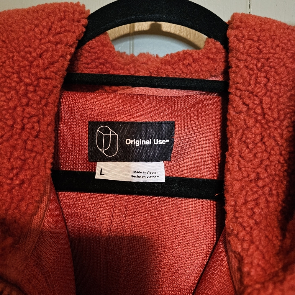Original Use Red Sherpa Fleece Zip Up Hoodie Size L Cozy Plush Warm Casual St - Picture 3 of 4